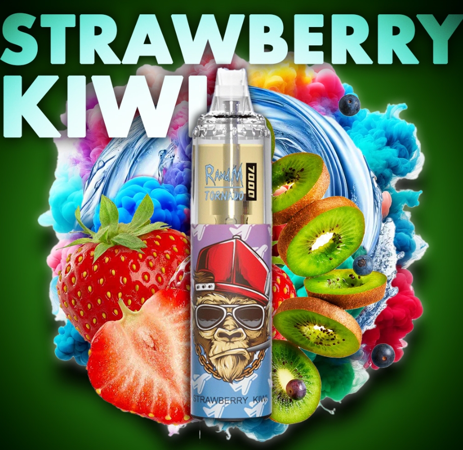 Randm Tornado 7000 Puffs Vape - Fraise Kiwi : Une Explosion Fruitée à Chaque Bouffée
