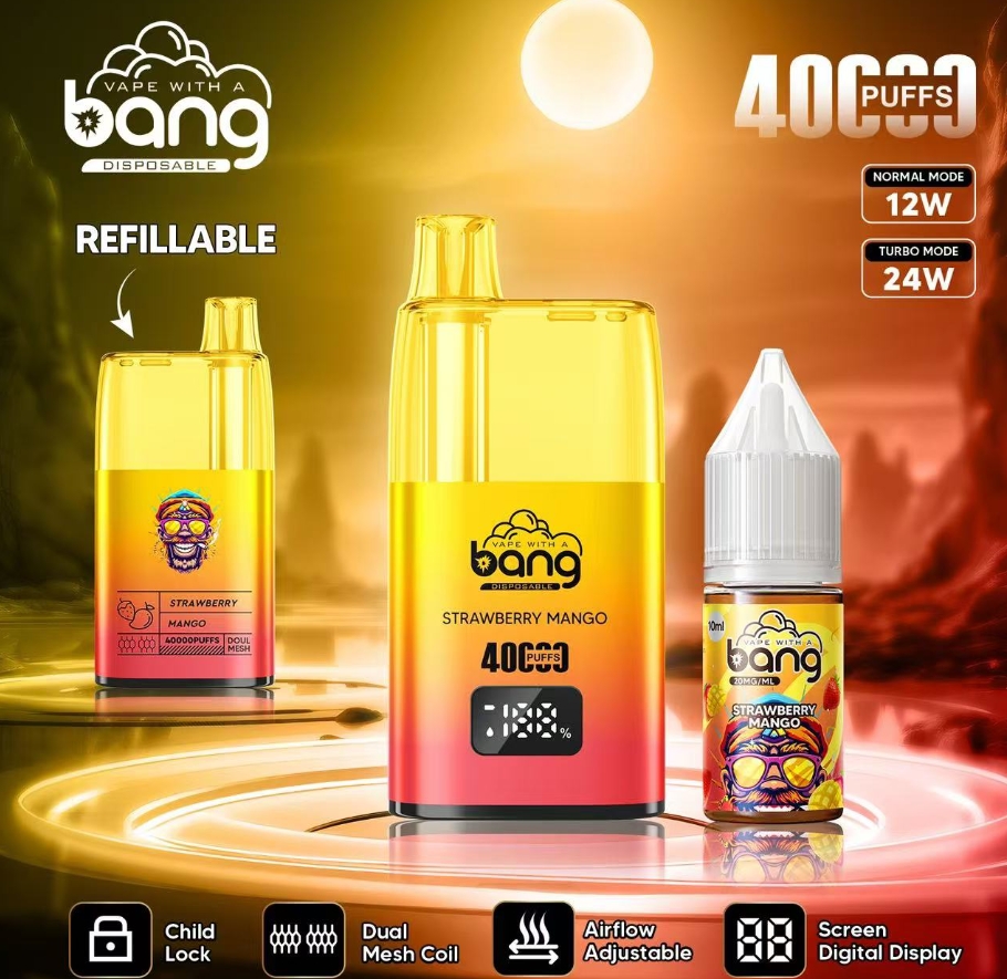 BangBox Refillable 40K Vape : L'Élégance Fruitée de Mangue Fraise Conquiert la Vape Française